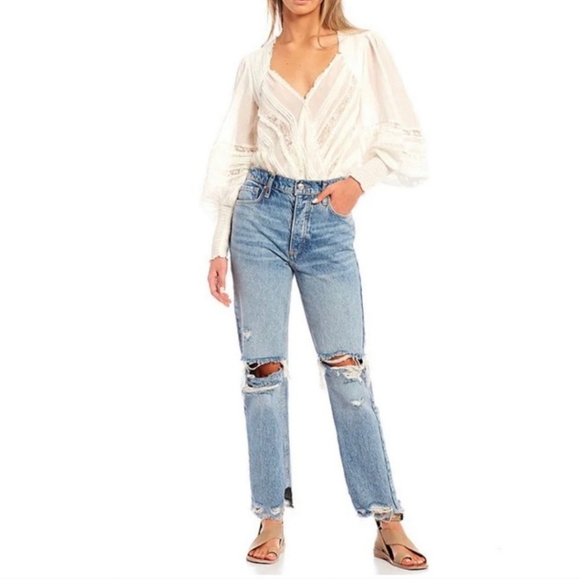 FREE PEOPLE ELOISE white Lace Long Sleeve Bodysuit Ob1413130 - Picture 1 of 9